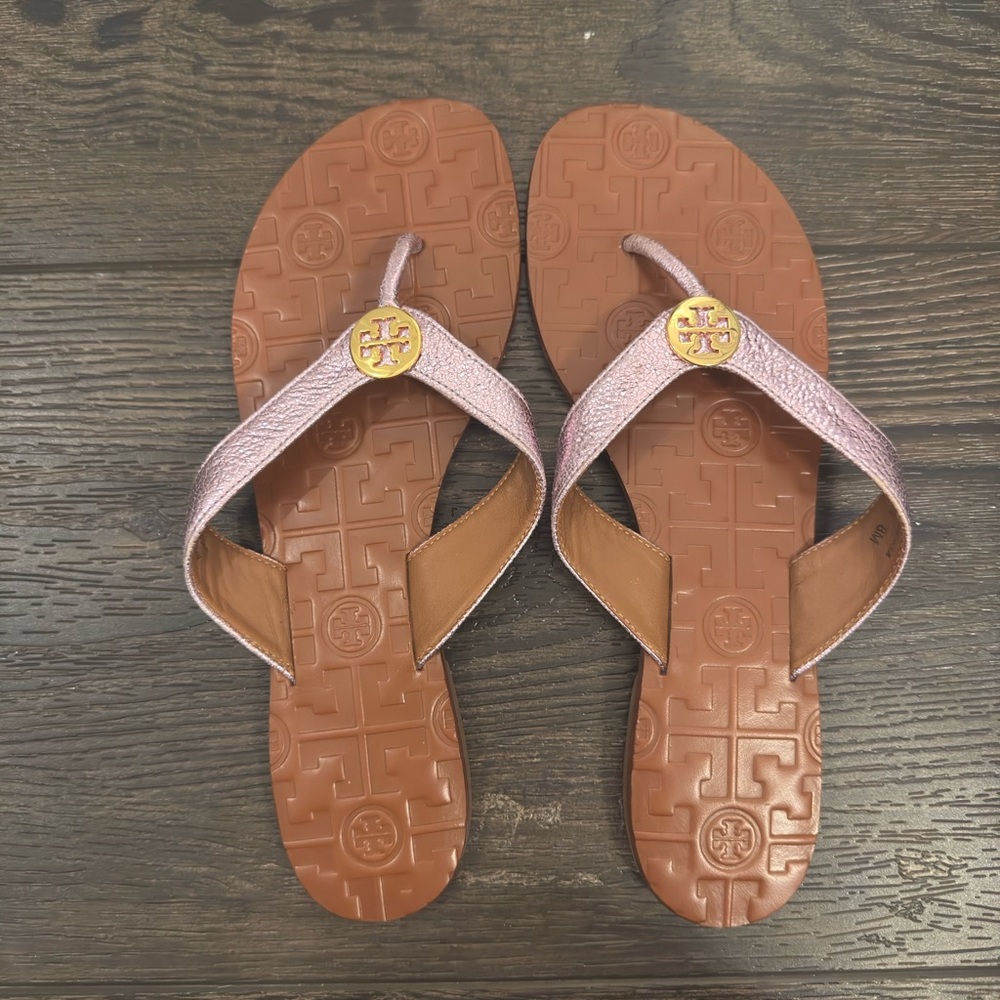Tory Burch Light Pink Metallic Leather Sandals